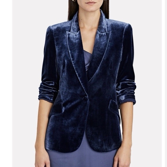L'AGENCE Chamberlain Velvet Blazer Womens size 2 Blue color - Picture 4 of 13